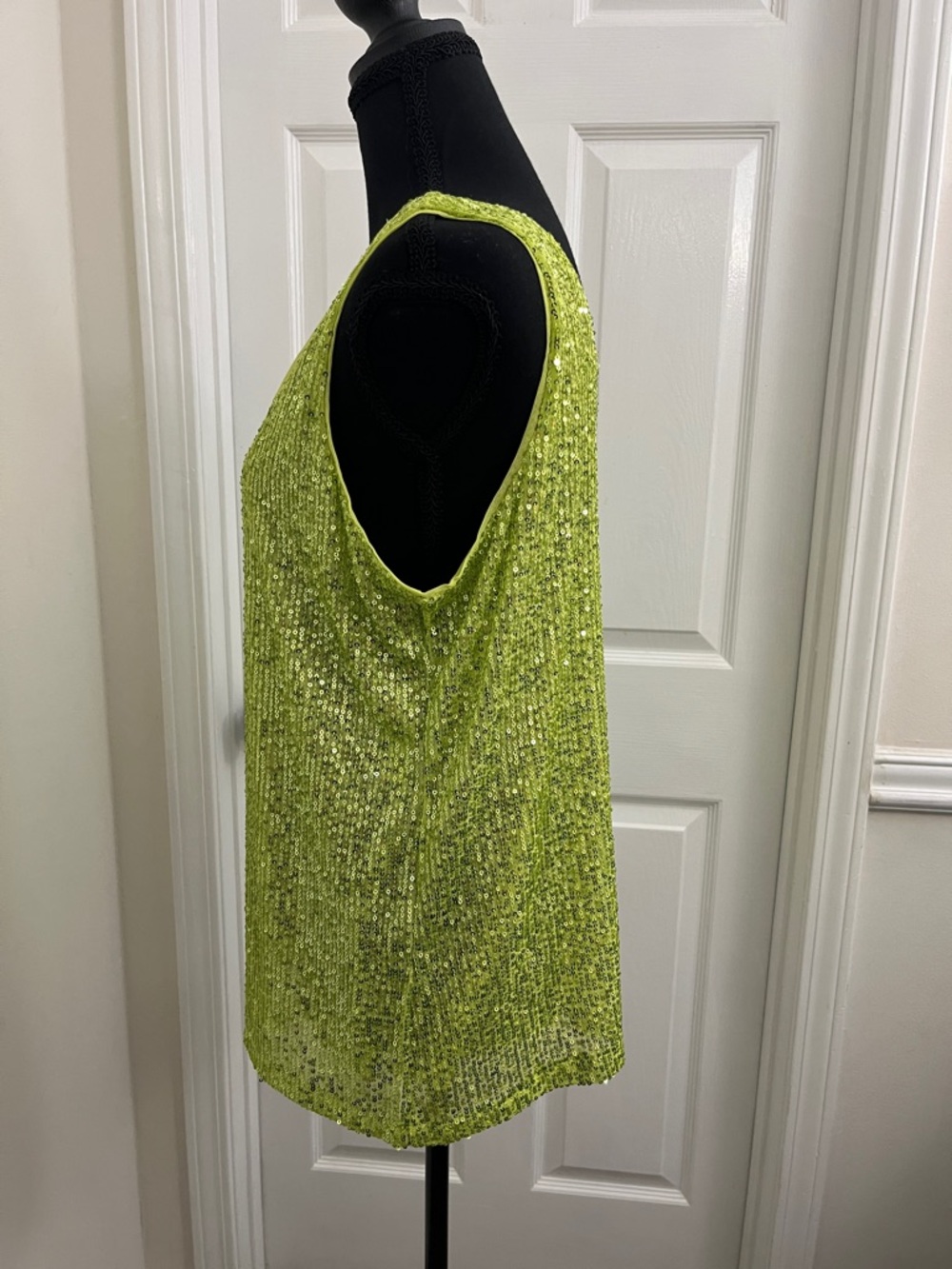 Anne Klein Lime Sequin Open Cardigan w/ Matching Tank - Picture 4 of 9